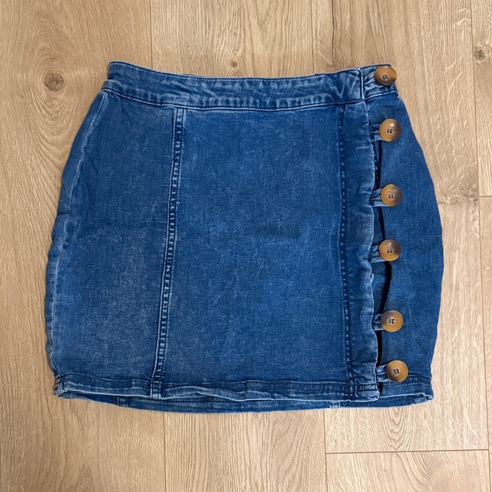 Free People Indigo Button-Accent Mini Skirt